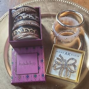 Anne Klein Bow Brooch and Nicole Miller Bangle Set